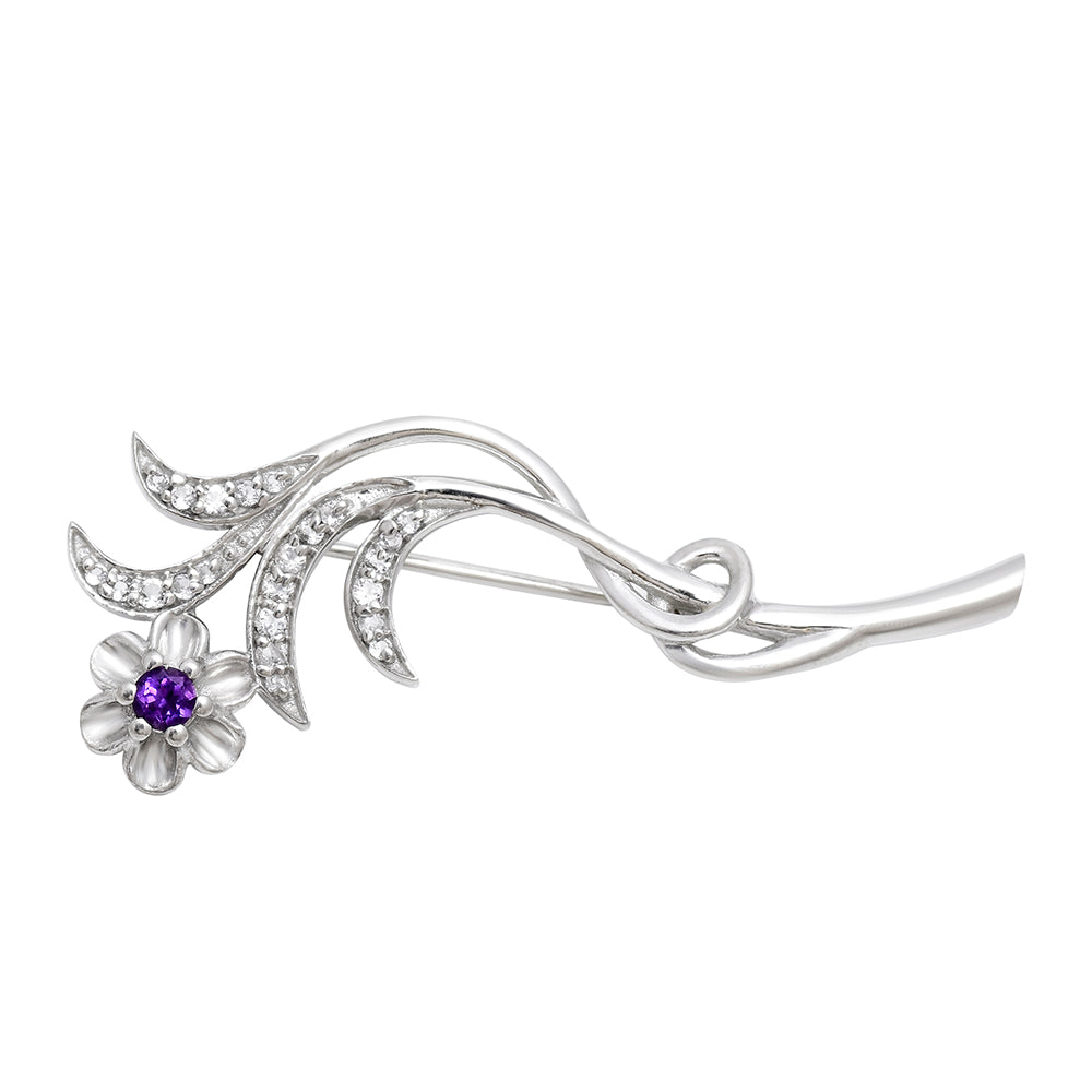 Strieborný Brošňa s Marockým Ametystom a Bielym Topásom