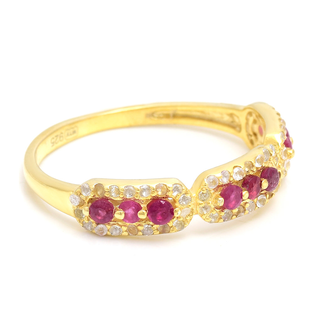 Pozlátený Strieborný Prsteň s Madagaskarským Rubínom a Bielym Topásom 2 