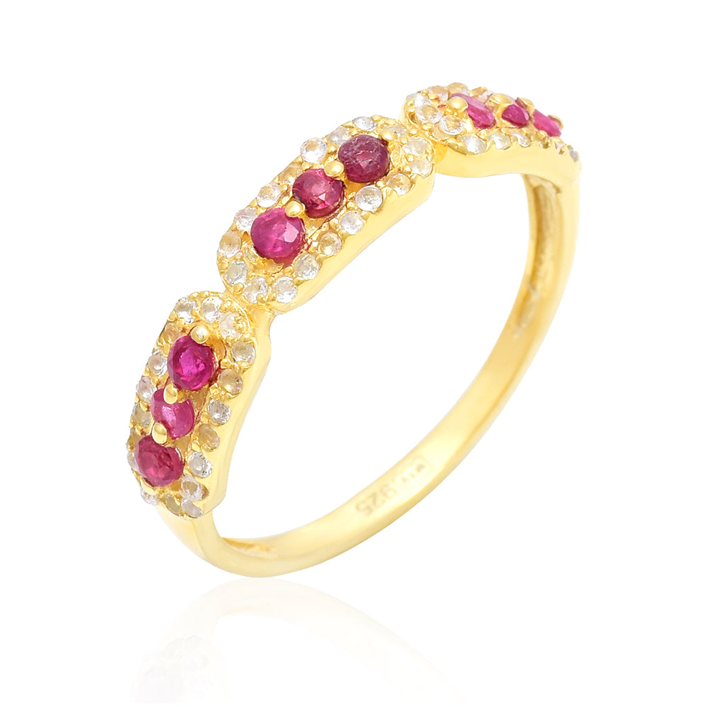 Pozlátený Strieborný Prsteň s Madagaskarským Rubínom a Bielym Topásom