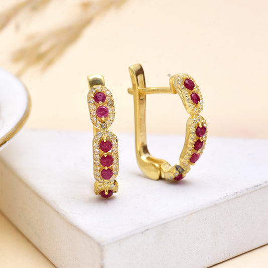 Pozlátené Strieborné Náušnice s Madagaskarským Rubínom a Bielym Topásom