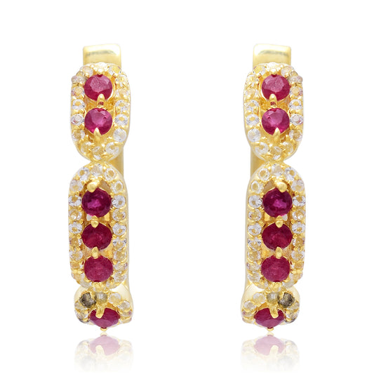 Pozlátené Strieborné Náušnice s Madagaskarským Rubínom a Bielym Topásom