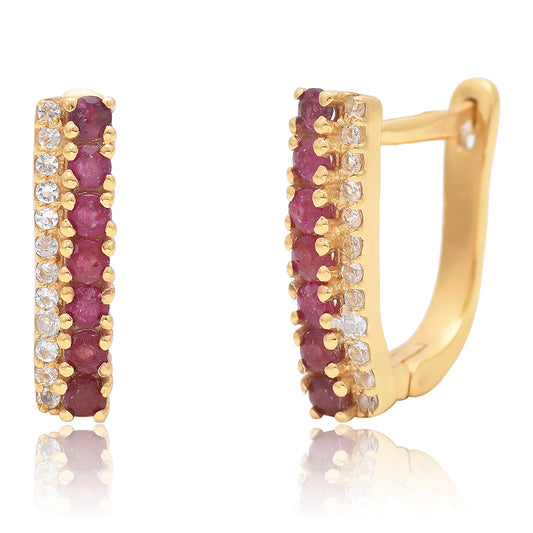 Pozlátené Strieborné Náušnice s Madagaskarským Rubínom a Bielym Topásom