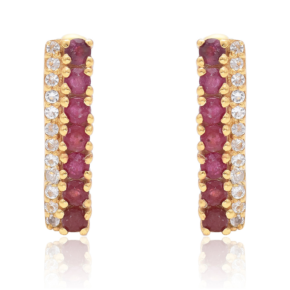 Pozlátené Strieborné Náušnice s Madagaskarským Rubínom a Bielym Topásom 3 