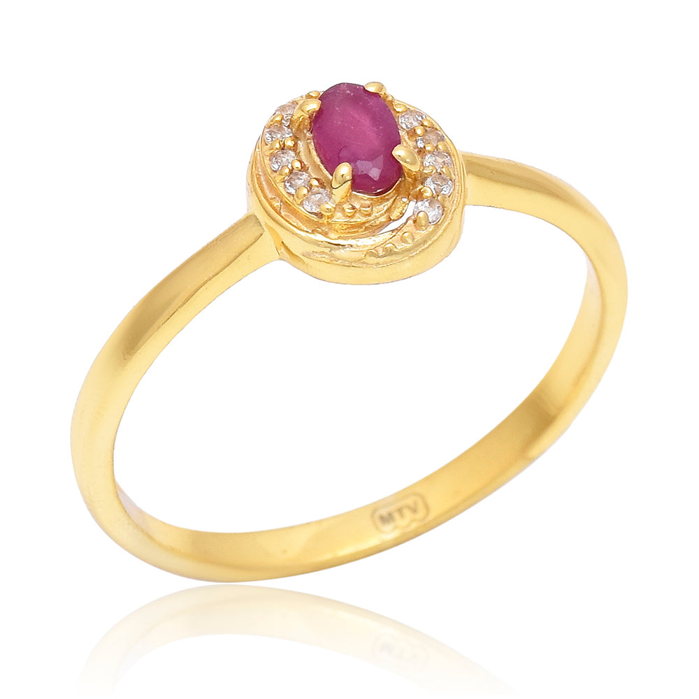 Pozlátený Strieborný Prsteň s Madagaskarským Rubínom a Bielym Topásom