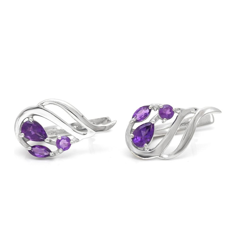 Pozlátené Strieborné Náušnice s Marockým Ametystom