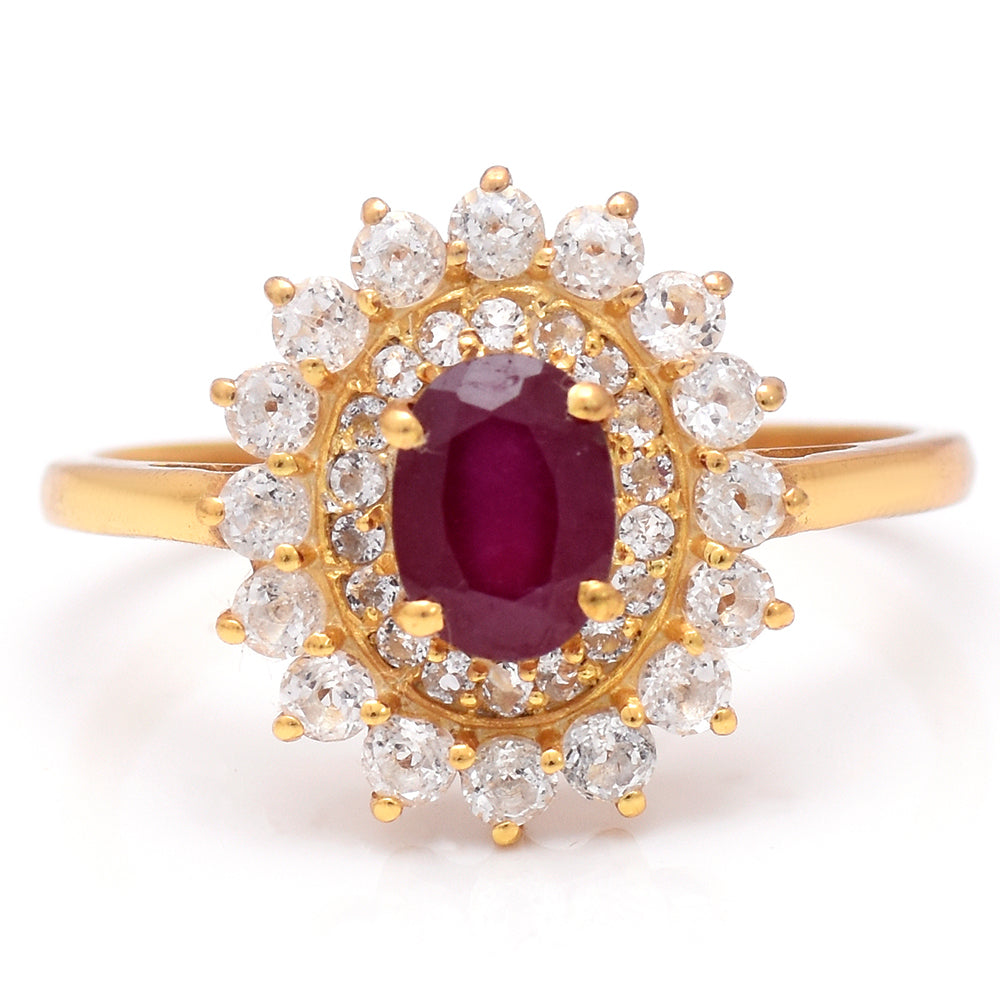 Pozlátený Strieborný Prsteň s Madagaskarským Rubínom a Bielym Topásom 1 