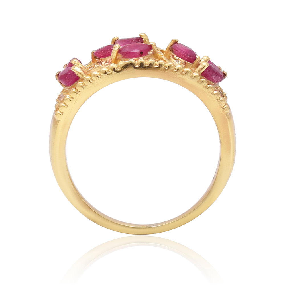 Pozlátený Strieborný Prsteň s Madagaskarským Rubínom a Bielym Topásom 4 