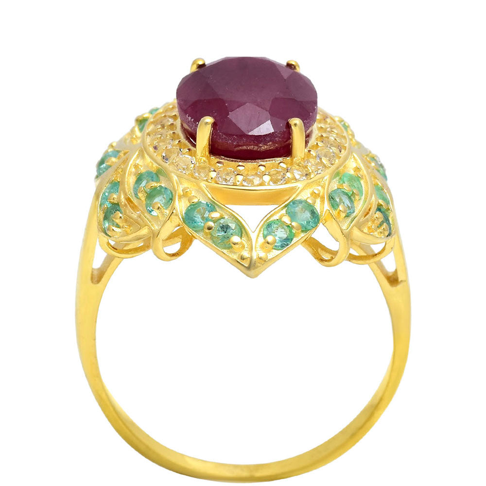 Pozlátený Strieborný Prsteň s Madagaskarským Rubínom a Brazílskym Smaragdom 3 