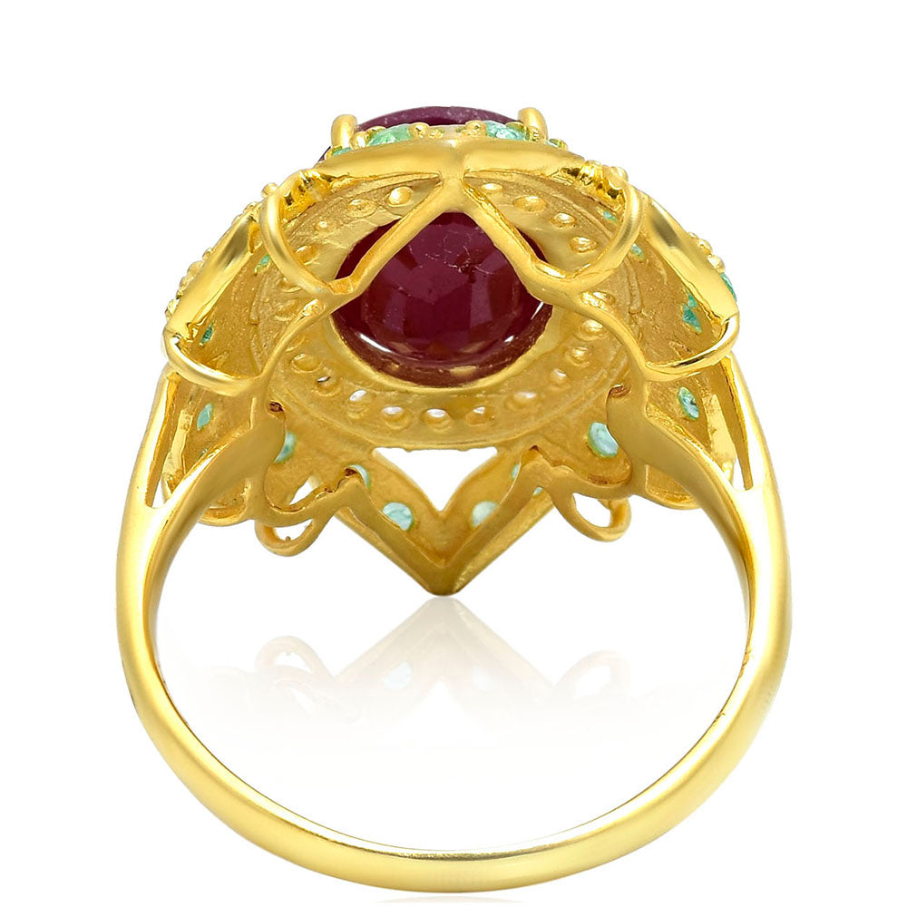 Pozlátený Strieborný Prsteň s Madagaskarským Rubínom a Brazílskym Smaragdom 4 