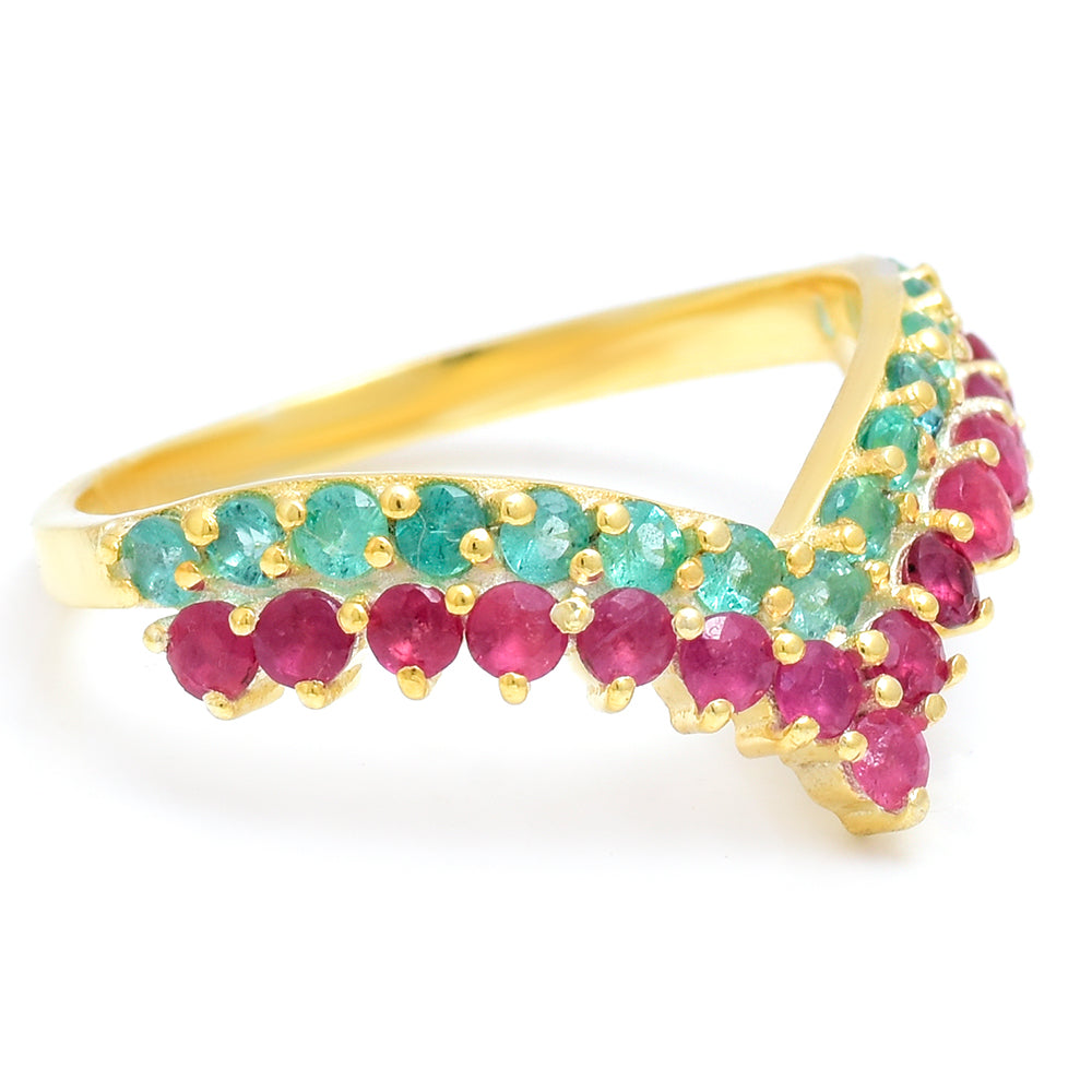 Pozlátený Strieborný Prsteň s Madagaskarským Rubínom a Brazílskym Smaragdom 2 