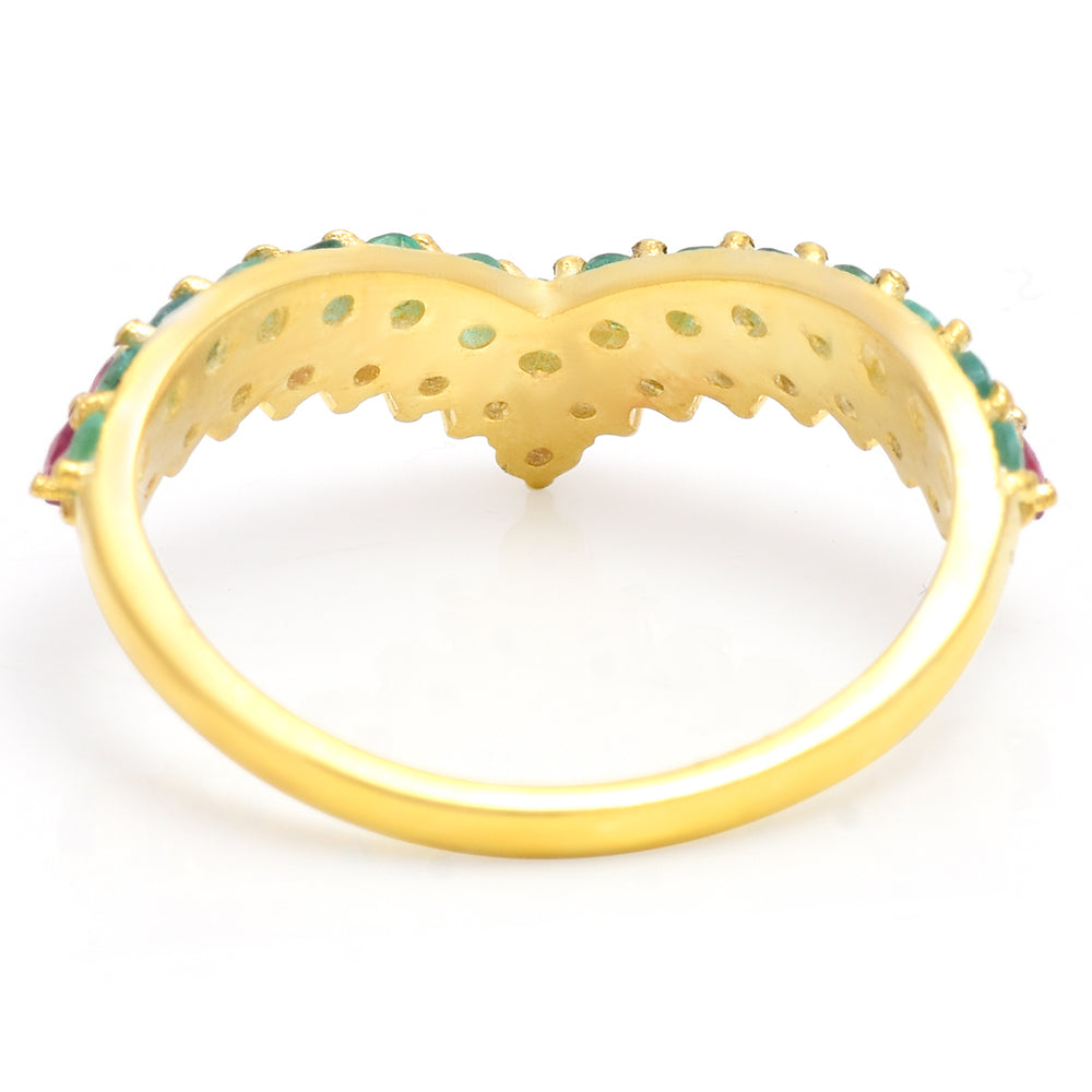 Pozlátený Strieborný Prsteň s Madagaskarským Rubínom a Brazílskym Smaragdom 6 