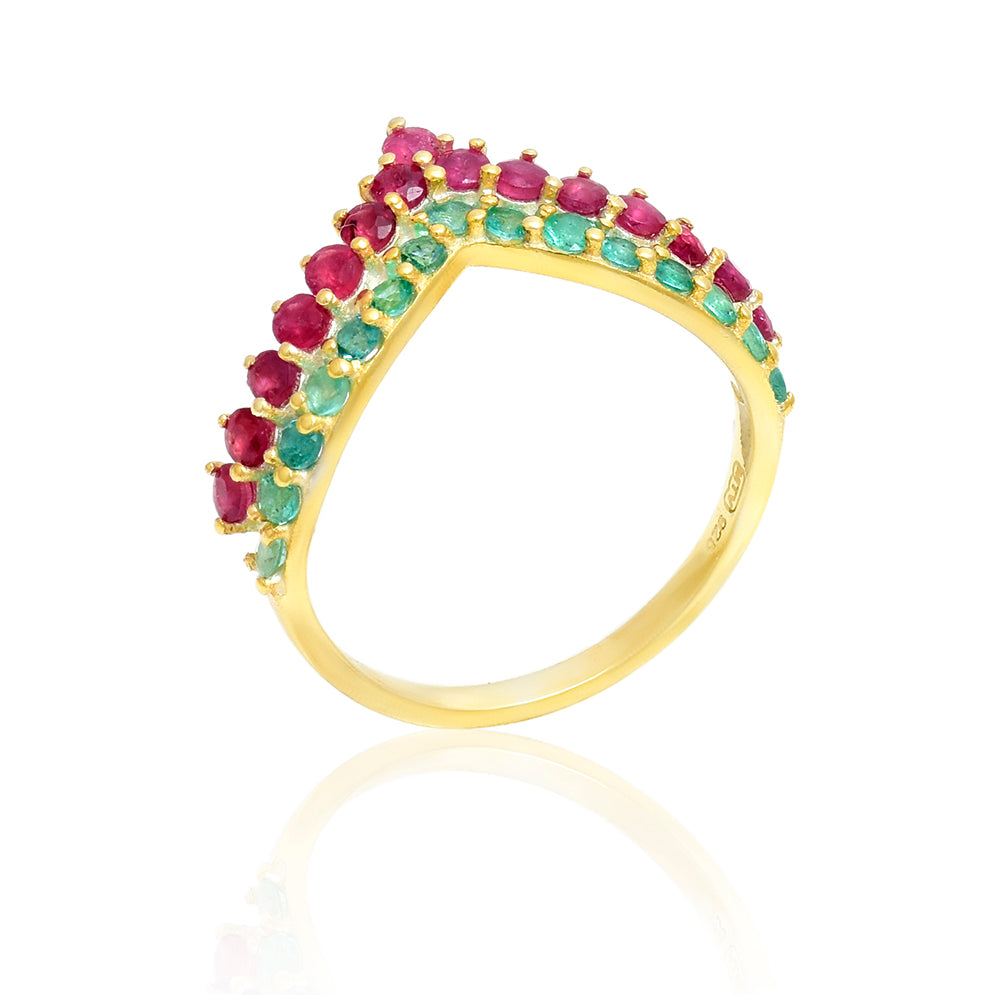 Pozlátený Strieborný Prsteň s Madagaskarským Rubínom a Brazílskym Smaragdom 4 