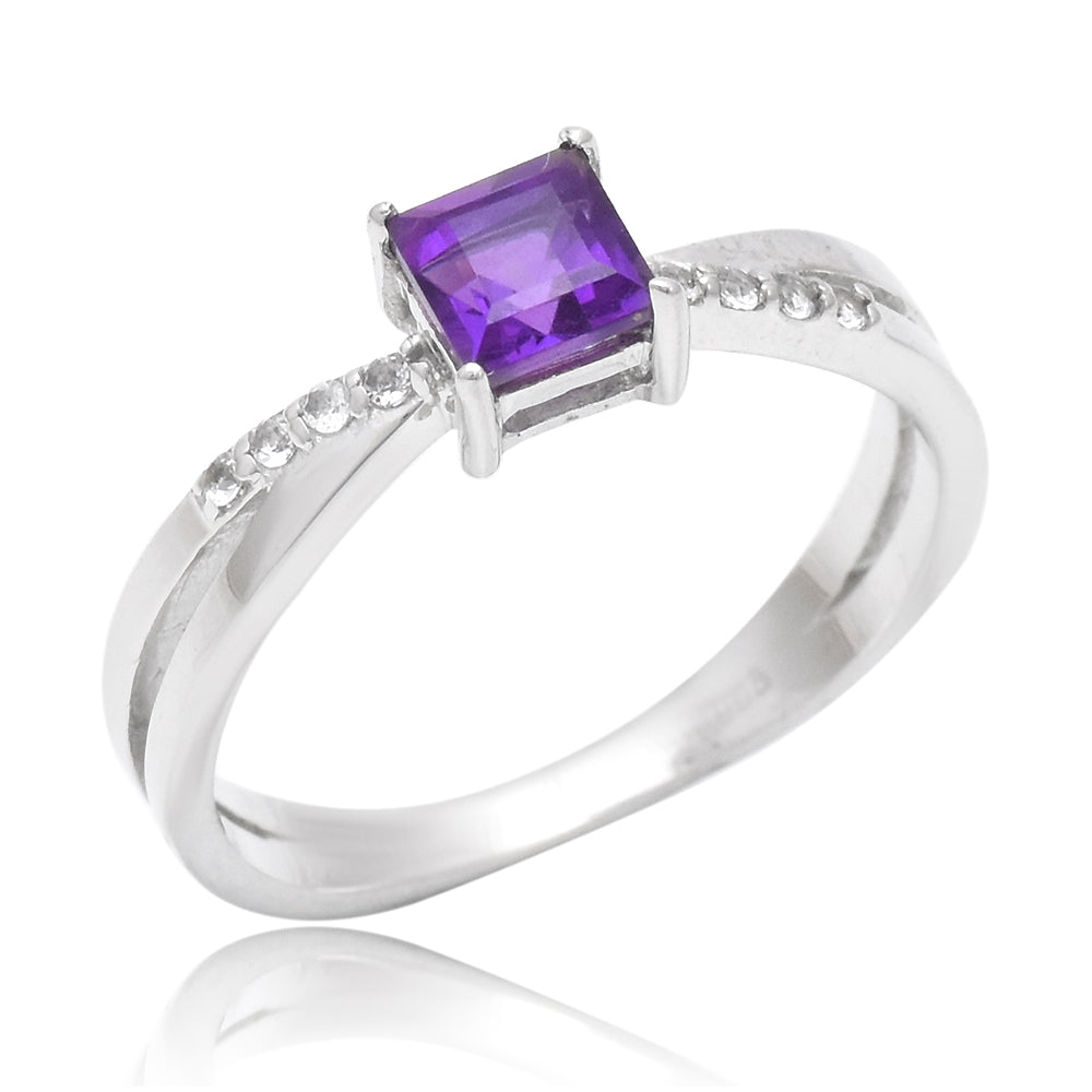 Strieborný Prsteň s Marockým Ametystom a Bielym Topásom