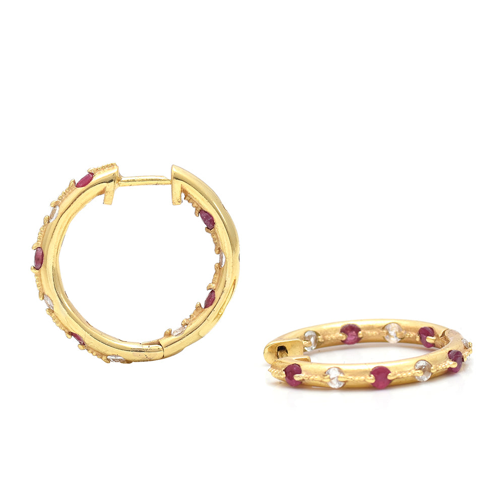 Pozlátené Strieborné Náušnice s Madagaskarským Rubínom a Bielym Topásom 3 