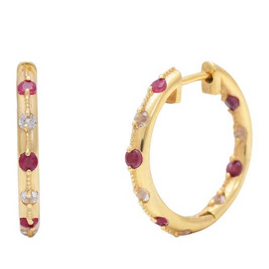 Pozlátené Strieborné Náušnice s Madagaskarským Rubínom a Bielym Topásom