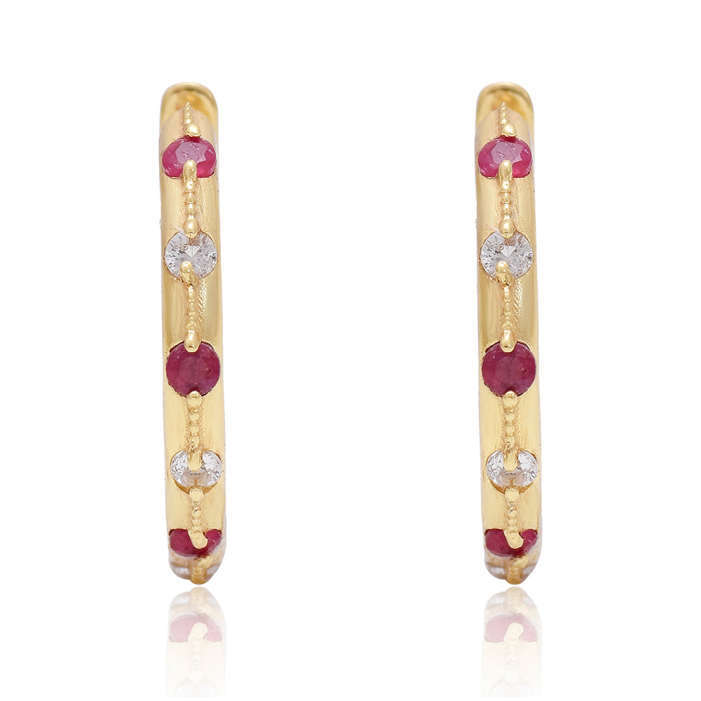 Pozlátené Strieborné Náušnice s Madagaskarským Rubínom a Bielym Topásom 4 