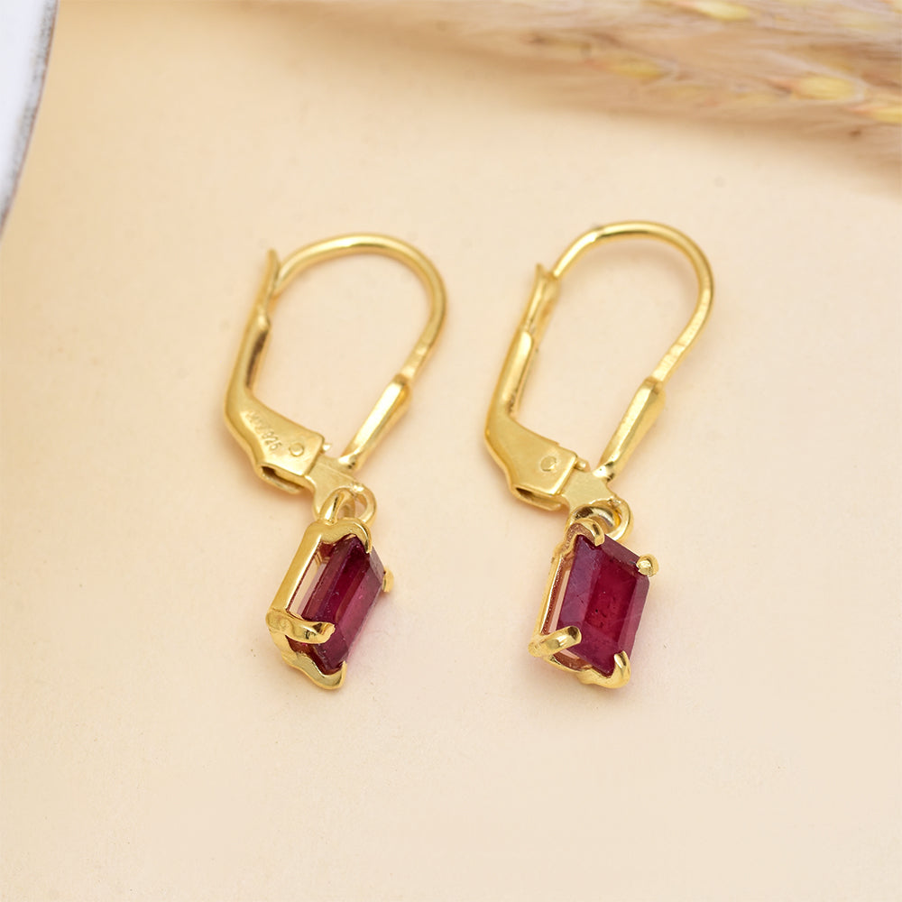Pozlátené Strieborné Náušnice s Madagaskarským Rubínom 9 