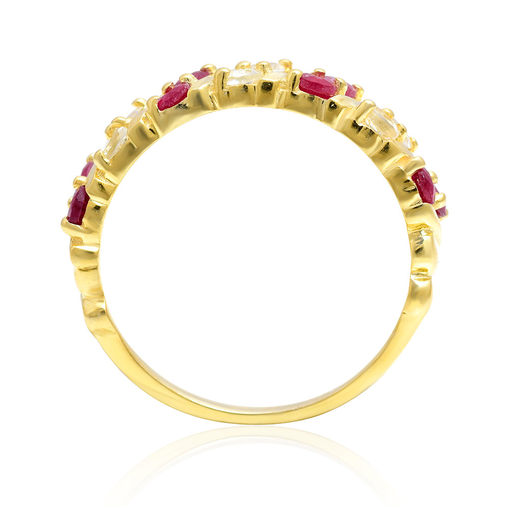 Pozlátený Strieborný Prsteň s Madagaskarským Rubínom a Bielym Topásom 4 