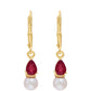 Pozlátené Strieborné Náušnice s Madagaskarským Rubínom a Bielou Sladkovodnou Perlou