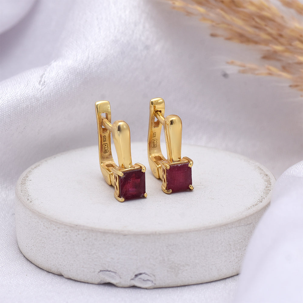 Pozlátené Strieborné Náušnice s Madagaskarským Rubínom 2 