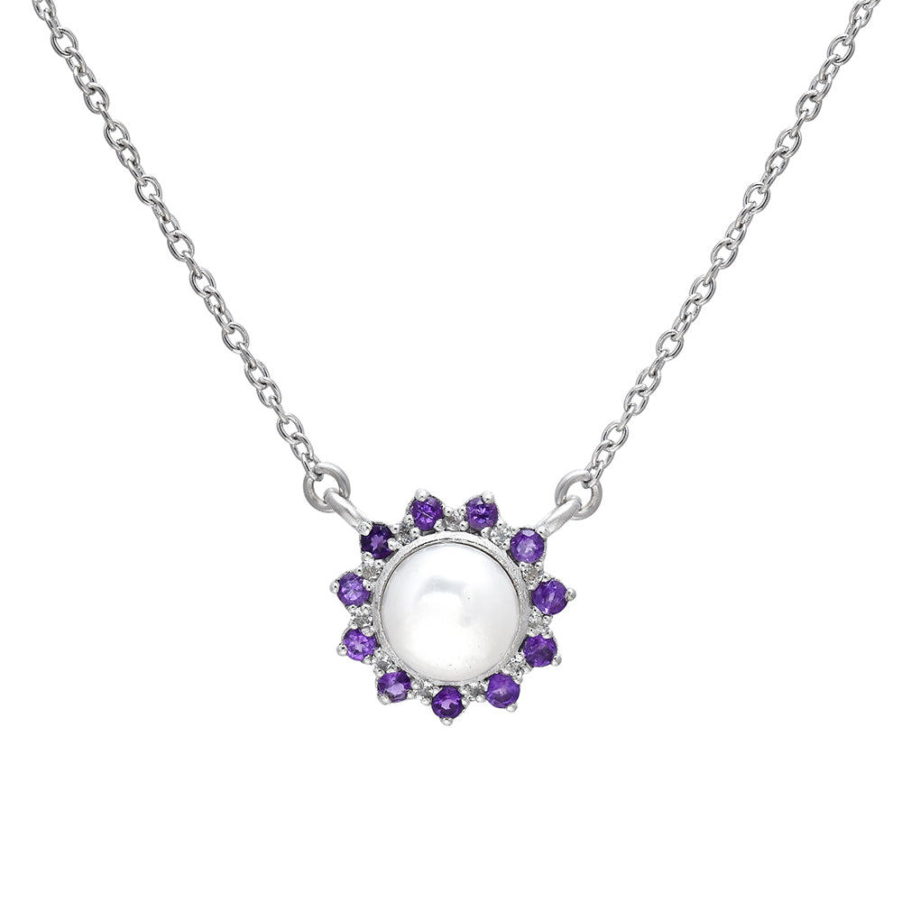 Strieborný Náhrdelník s Marockým Ametystom a Bielou Sladkovodnou Perlou 1 