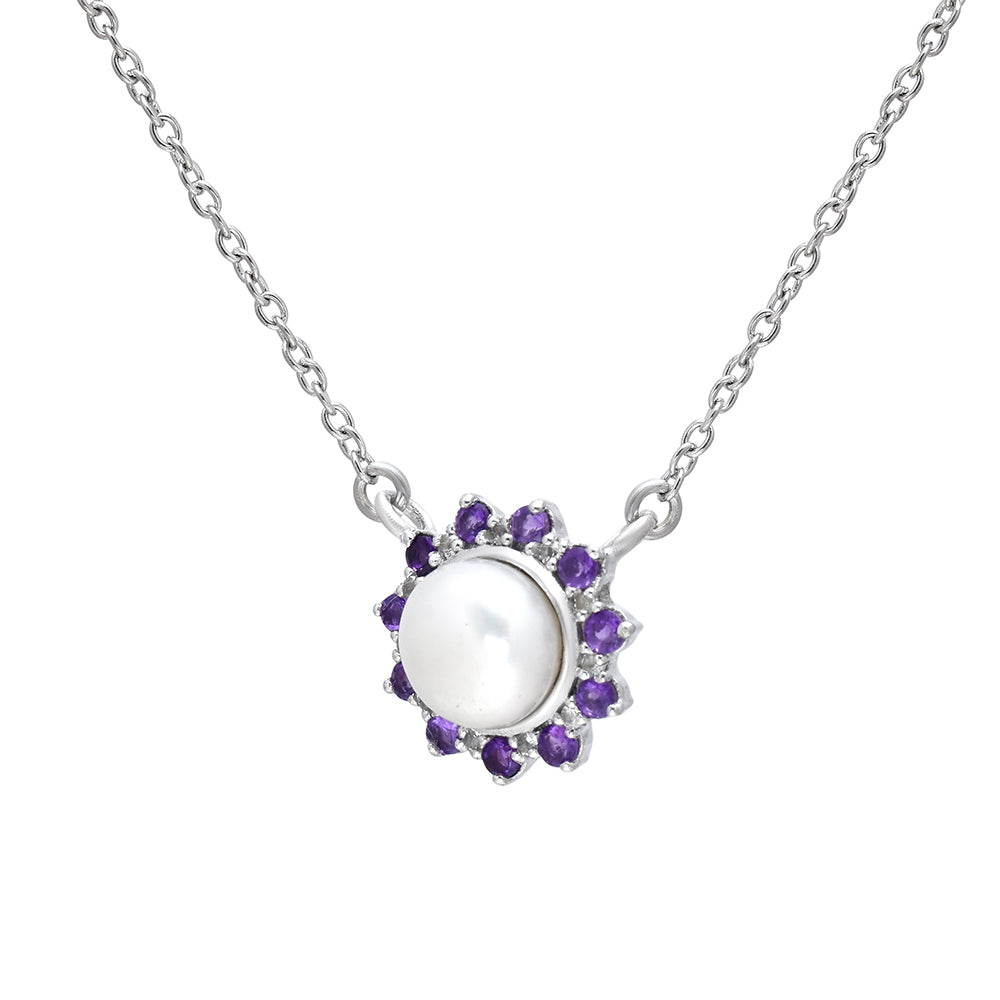 Strieborný Náhrdelník s Marockým Ametystom a Bielou Sladkovodnou Perlou 2 