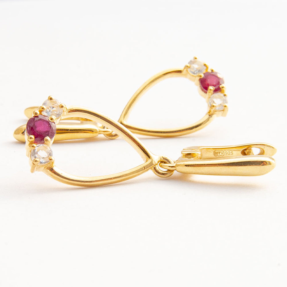 Pozlátené Strieborné Náušnice s Madagaskarským Rubínom 2 