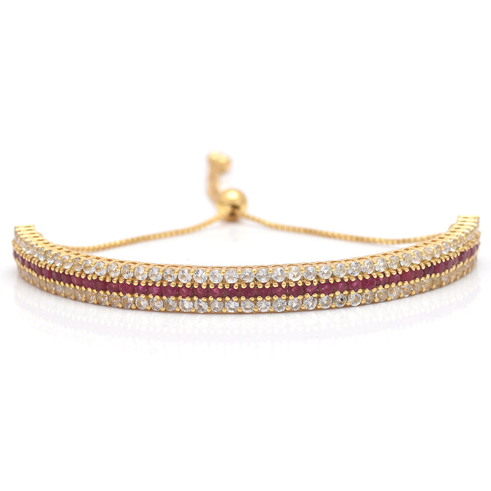 Pozlátený Strieborný Náramok s Madagaskarským Rubínom a Bielym Topásom 1 