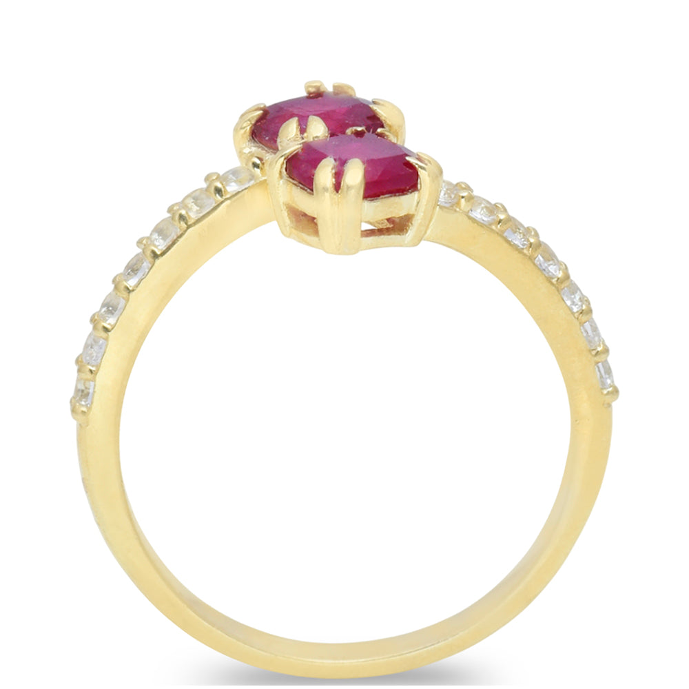 Pozlátený Strieborný Prsteň s Madagaskarským Rubínom a Bielym Topásom 4 