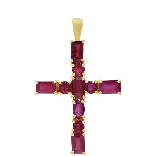 Kríž Pozlátený Strieborný Prívesok s Madagaskarským Rubínom