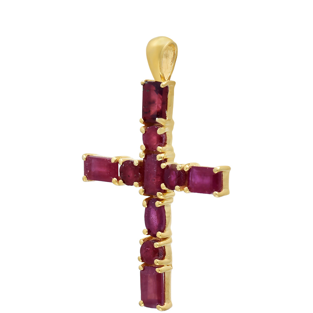 Kríž Pozlátený Strieborný Prívesok s Madagaskarským Rubínom 3 