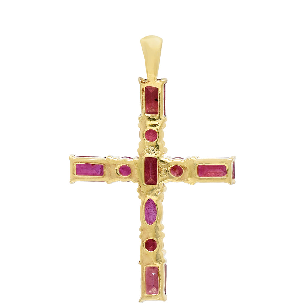 Kríž Pozlátený Strieborný Prívesok s Madagaskarským Rubínom 4 