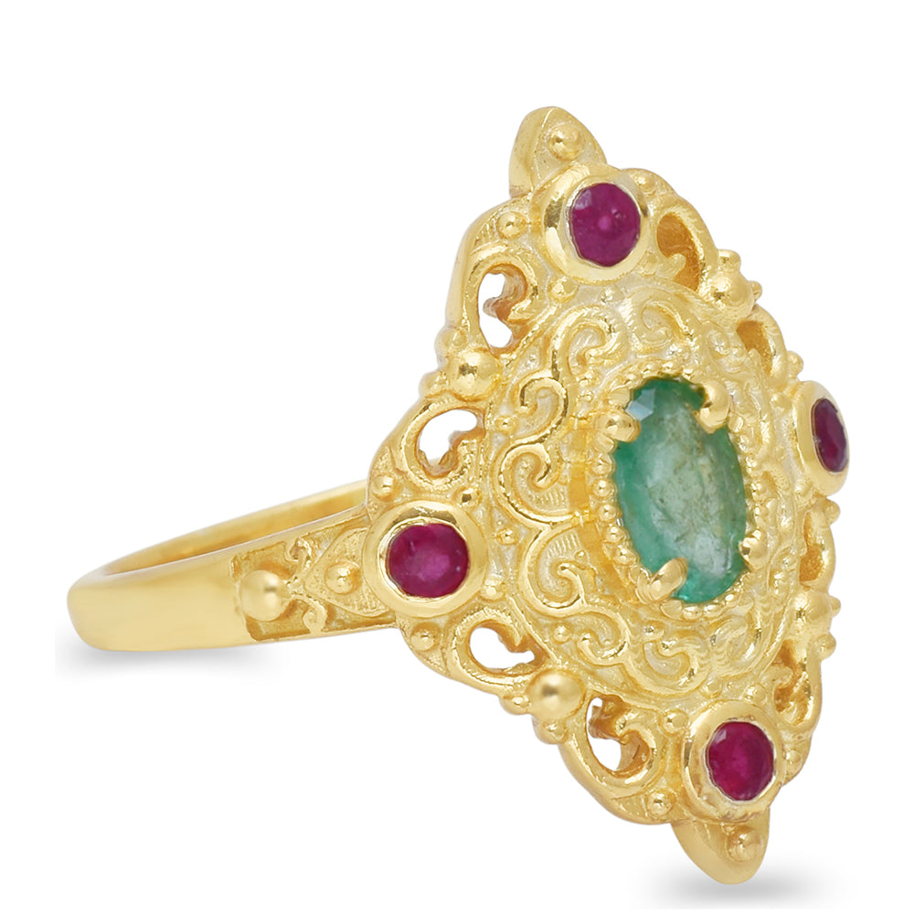 Pozlátený Strieborný Prsteň s Madagaskarským Rubínom a Brazílskym Smaragdom 3 