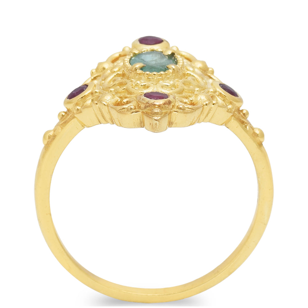 Pozlátený Strieborný Prsteň s Madagaskarským Rubínom a Brazílskym Smaragdom 4 