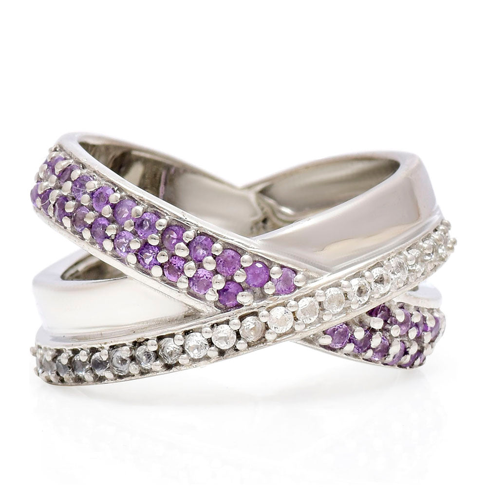 Strieborný Prsteň s Marockým Ametystom a Bielym Topásom