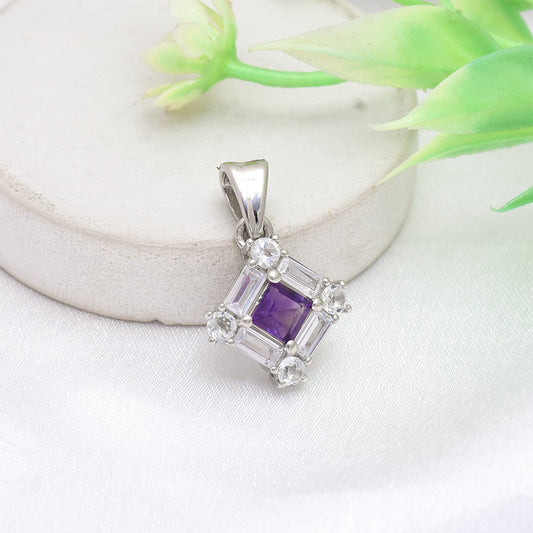 Strieborný Prívesok s Marockým Ametystom a Bielym Topásom
