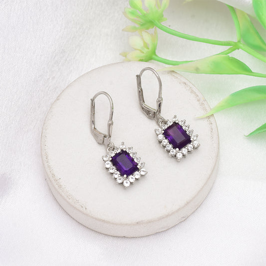 Strieborné Náušnice s Marockým Ametystom a Bielym Topásom