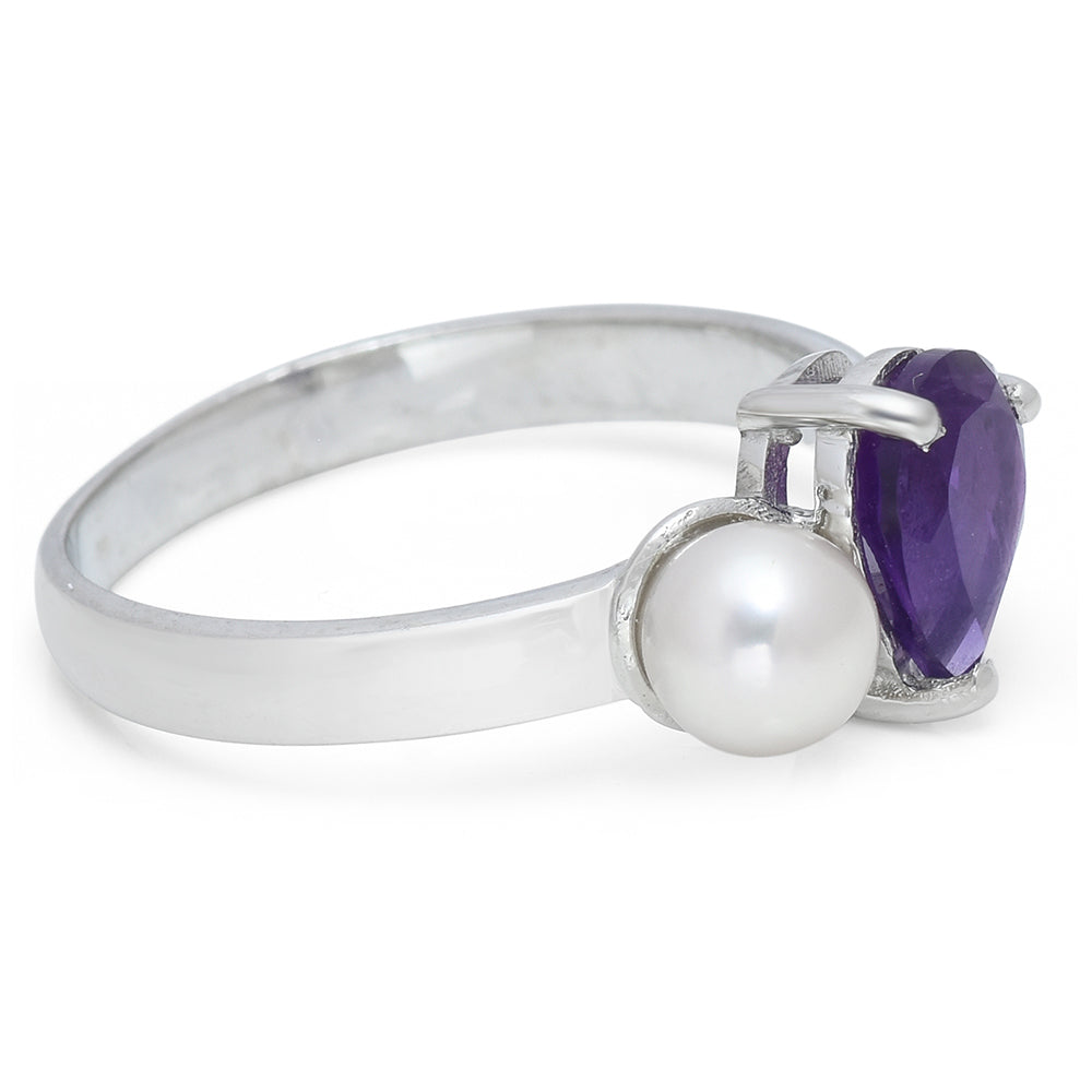 Strieborný Prsteň s Marockým Ametystom a Bielou Sladkovodnou Perlou