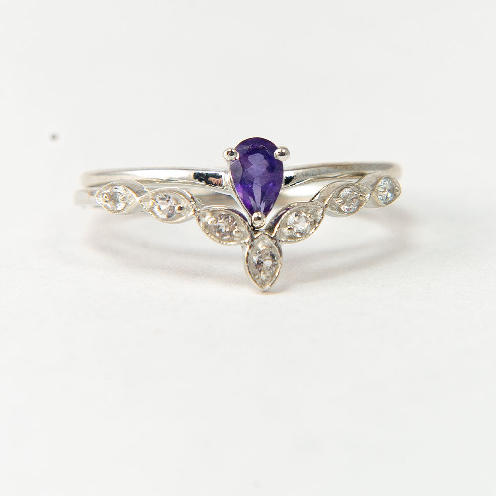 Strieborné Sada s Marockým Ametystom a Bielym Topásom ( Prsteň ) 8 