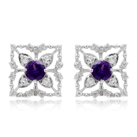 Strieborné Náušnice s Marockým Ametystom a Bielym Topásom