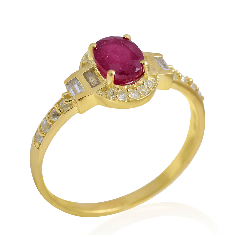 Pozlátený Strieborný Prsteň s Madagaskarským Rubínom a Bielym Topásom 3 