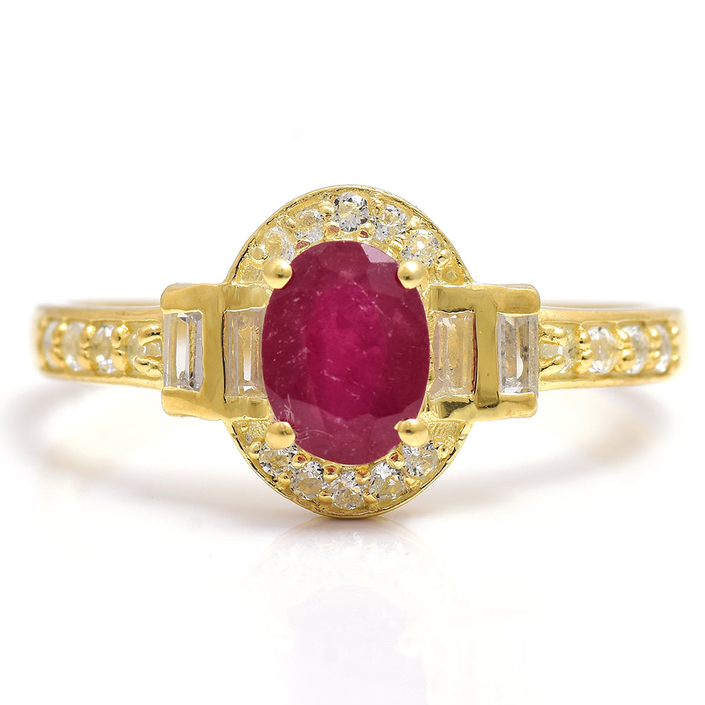 Pozlátený Strieborný Prsteň s Madagaskarským Rubínom a Bielym Topásom 1 