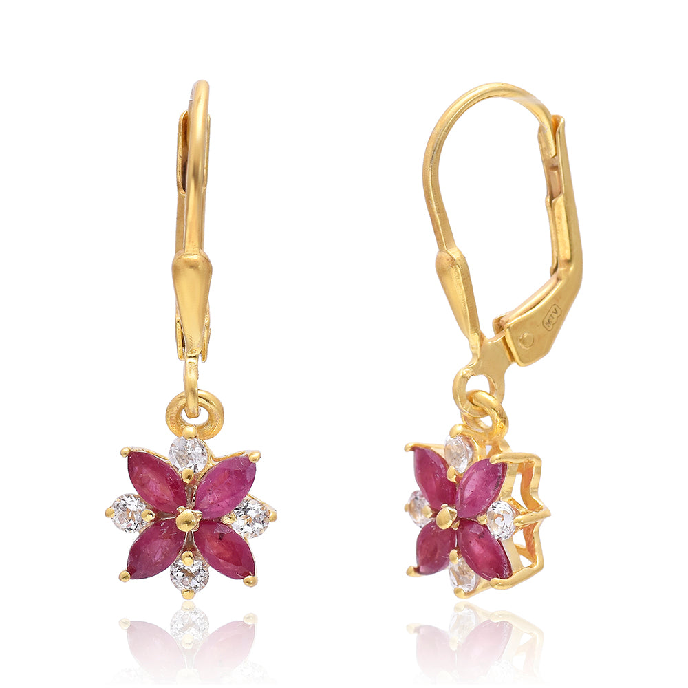 Pozlátené Strieborné Náušnice s Madagaskarským Rubínom a Bielym Topásom 3 