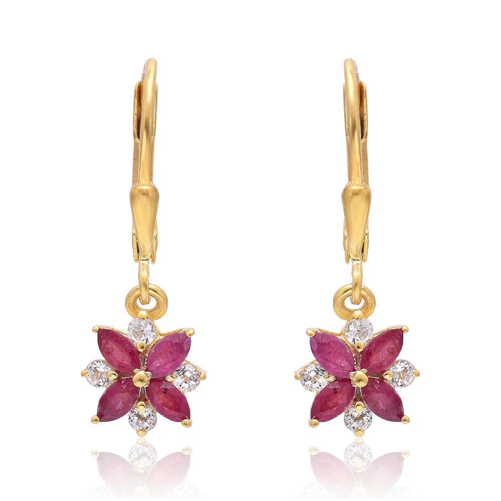 Pozlátené Strieborné Náušnice s Madagaskarským Rubínom a Bielym Topásom 4 