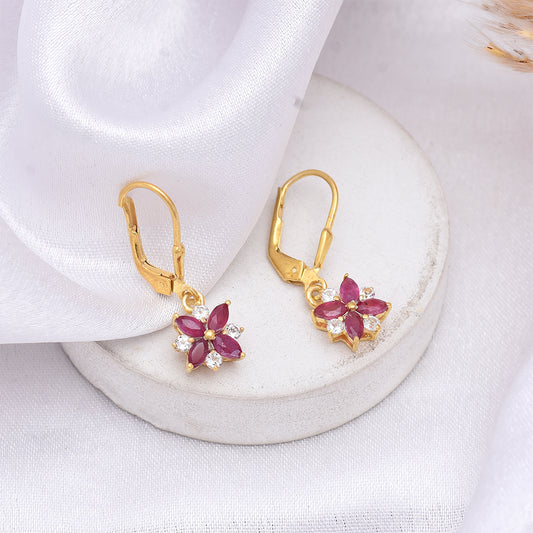 Pozlátené Strieborné Náušnice s Madagaskarským Rubínom a Bielym Topásom