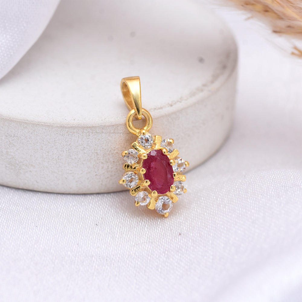 Pozlátený Strieborný Prívesok s Madagaskarským Rubínom a Bielym Topásom 1 
