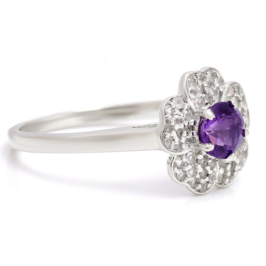 Strieborný Prsteň s Marockým Ametystom a Bielym Topásom