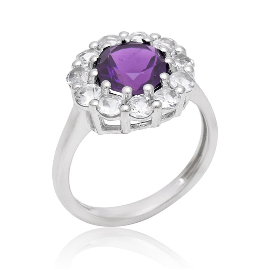 Strieborný Prsteň s Marockým Ametystom a Bielym Topásom