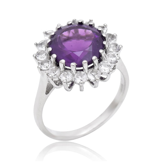 Strieborný Prsteň s Marockým Ametystom a Bielym Topásom
