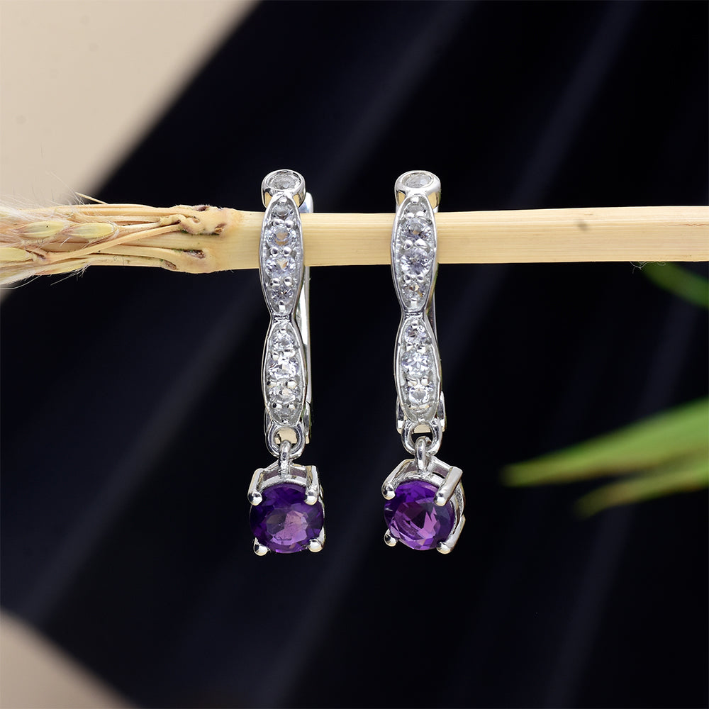 Strieborné Náušnice s Marockým Ametystom a Bielym Topásom 3 